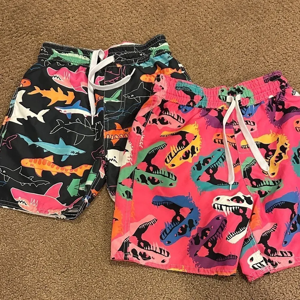 Wes and Willy Colorful Shark & Dinosaur Print Boys Swim Trunks (2) Size 5